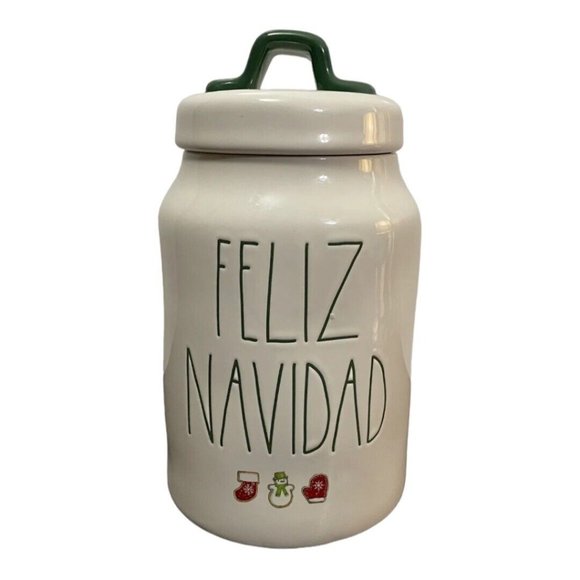 Rae DunnFeliz Navidad Canister w/Lid White/Green Replacement Gif tNEW